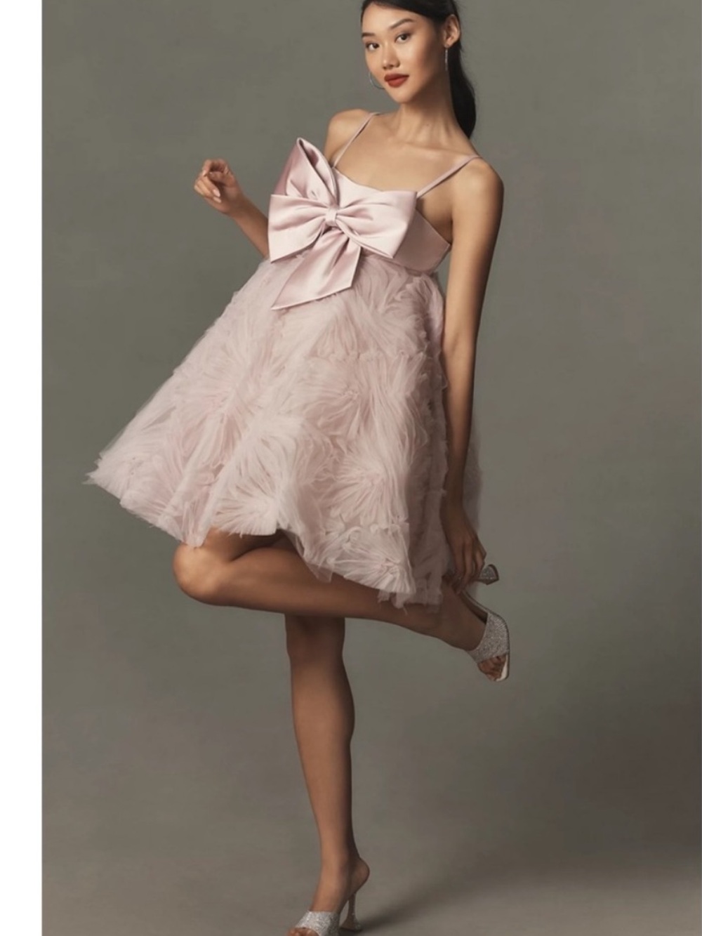Mac Duggal Pink Bow Front Tulle Mini Dress